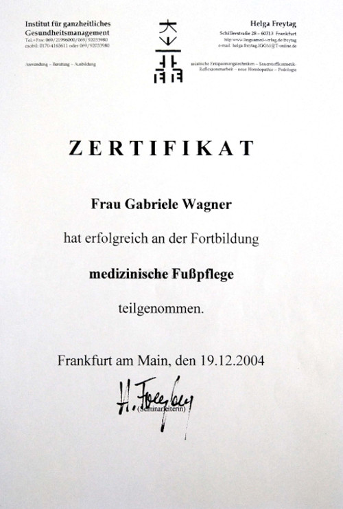 Zertifikat - Medizinische Fußpflege