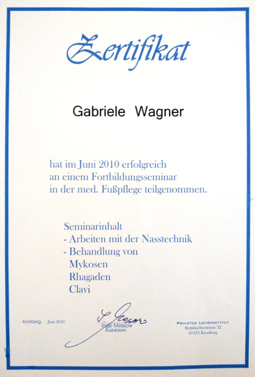 Zertifikat - Medizinische Fußpflege